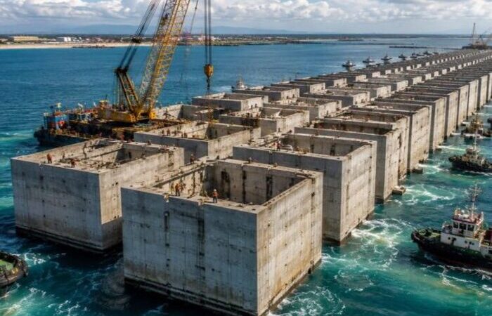 Porto do Açu tem quebra-mar de 3,8 km feito com 42 megacaixões de concreto